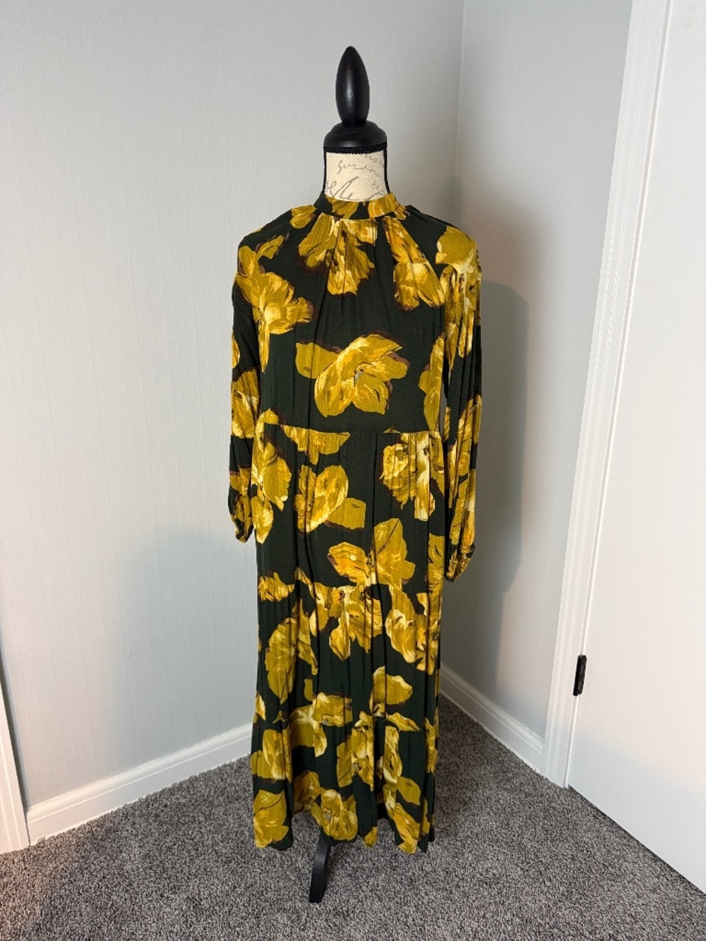 A new day Floral Long Sleeve Maxi Dress in Olive & Mustard XS - Picture 2 of 8